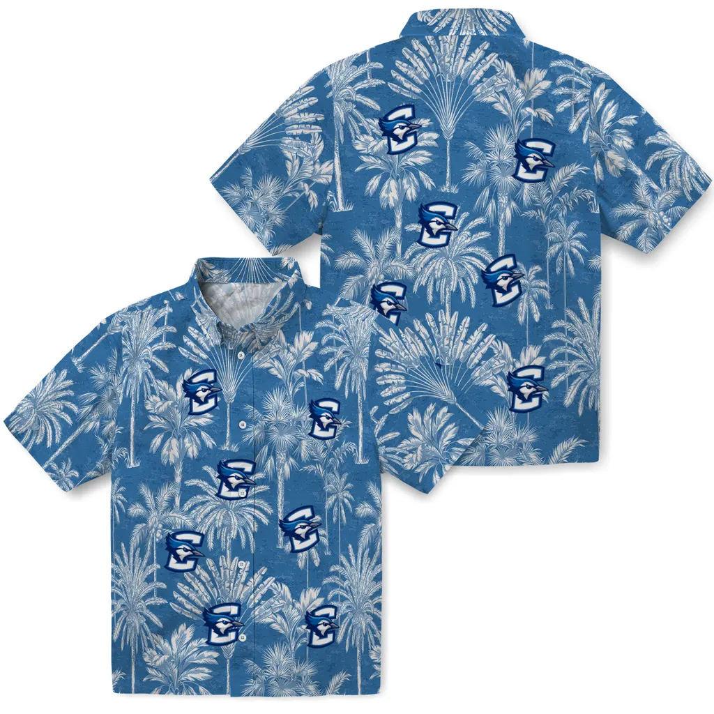 Creighton Bluejays Hawaiian Shirt - Vintage Palm Tree creighton bluejays palm shadows blue hawaiian shirts high quality