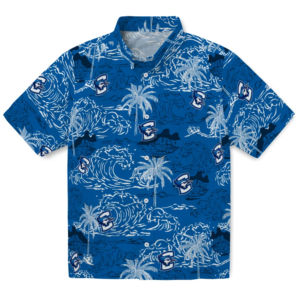 Creighton Bluejays Hawaiian Shirt - Wave Palm creighton bluejays wave palm blue hawaiian shirts best selling