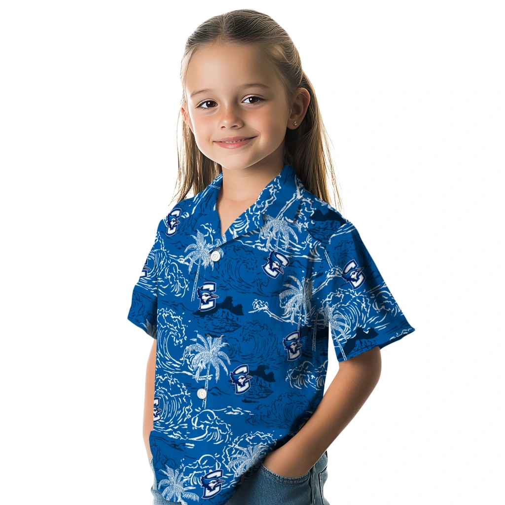 Creighton Bluejays Hawaiian Shirt - Wave Palm creighton bluejays wave palm blue hawaiian shirts premium grade
