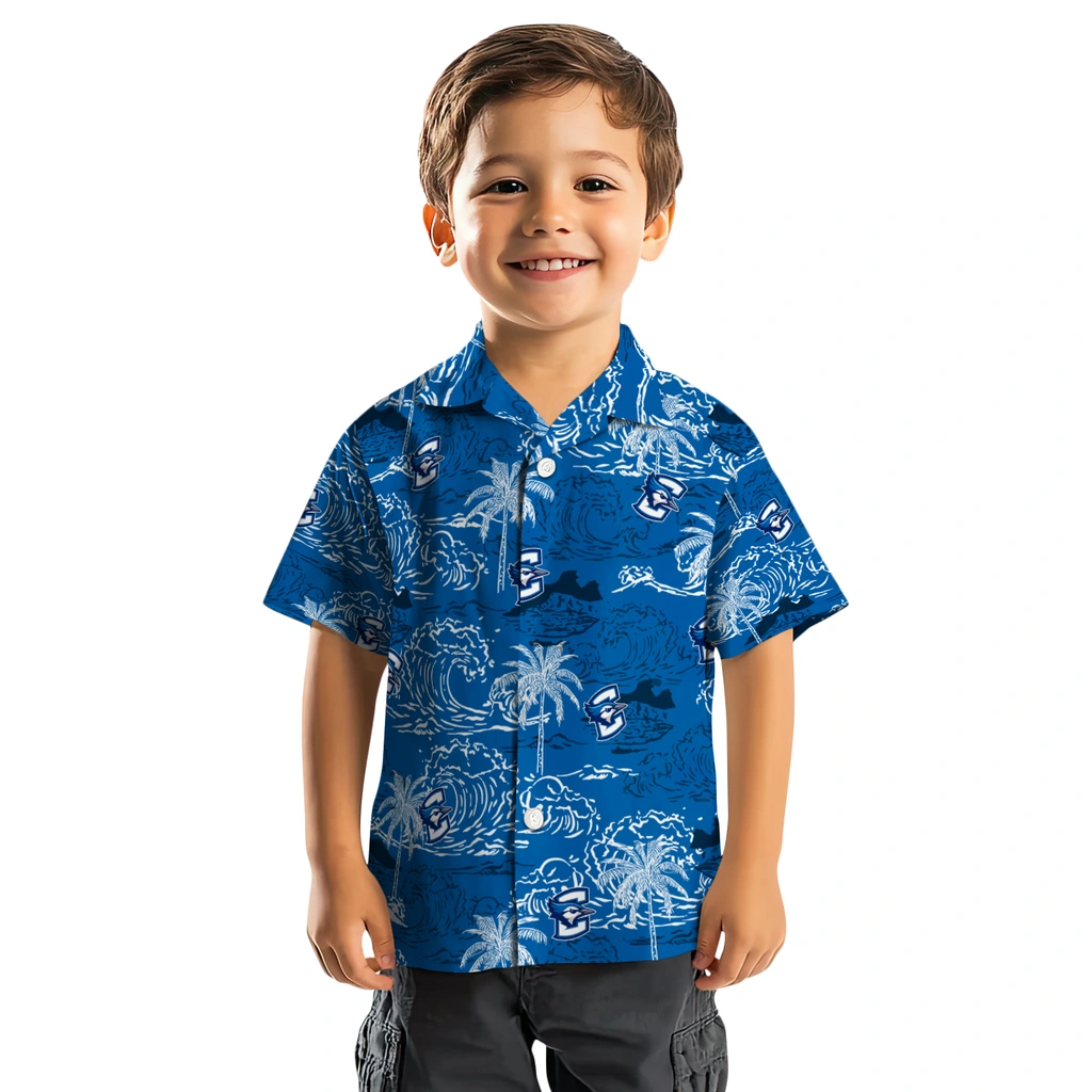 Creighton Bluejays Hawaiian Shirt - Wave Palm creighton bluejays wave palm blue hawaiian shirts top rated
