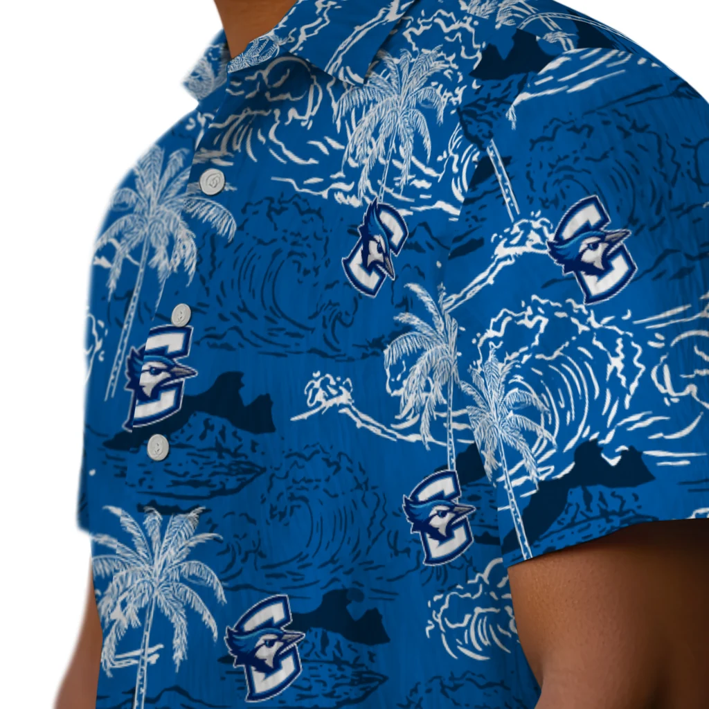 Creighton Bluejays Hawaiian Shirt - Wave Palm creighton bluejays wave palm blue hawaiian shirts trendy