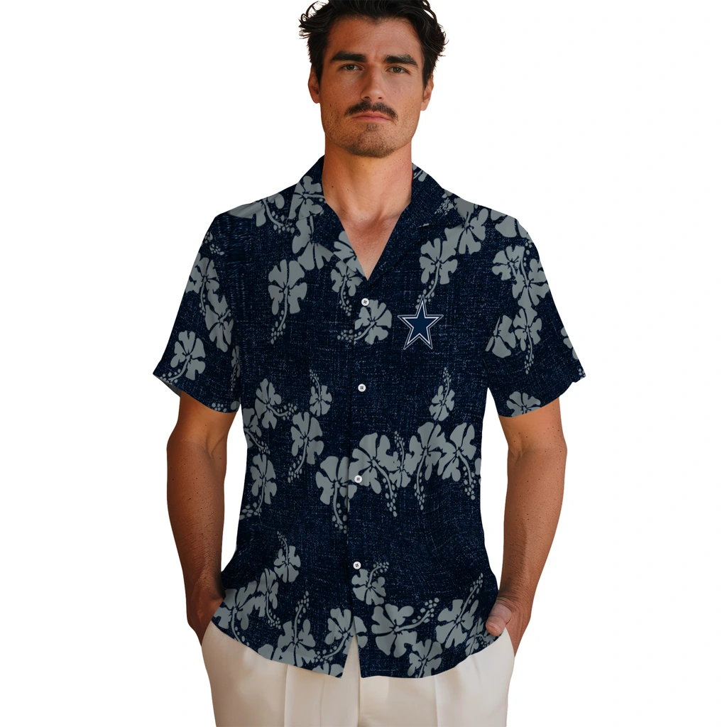 Dallas Cowboys Hawaiian Shirt - 50th State Flower dallas cowboys hibiscus petals blue hawaiian shirts fashion forward