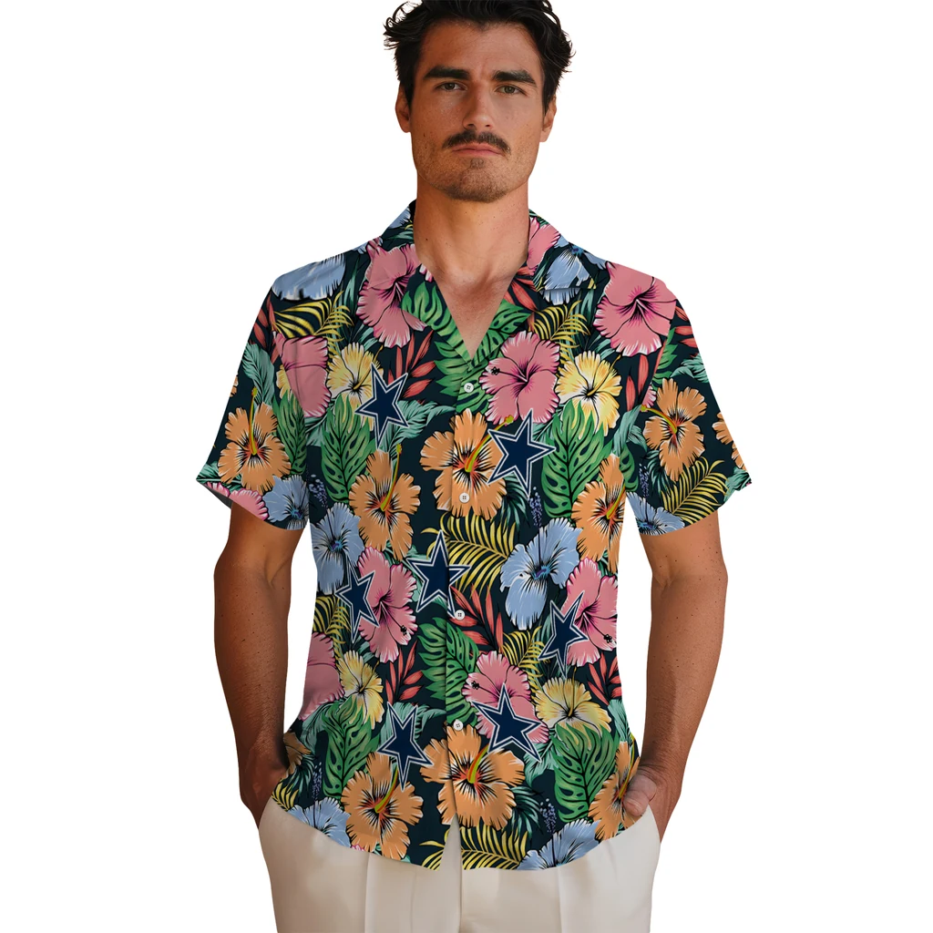 Dallas Cowboys Hawaiian Shirt - Brilliant Hibiscus Garden dallas cowboys brilliant hibiscus garden hawaiian shirts fashion forward