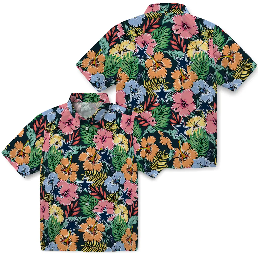 Dallas Cowboys Hawaiian Shirt - Brilliant Hibiscus Garden dallas cowboys brilliant hibiscus garden hawaiian shirts high quality