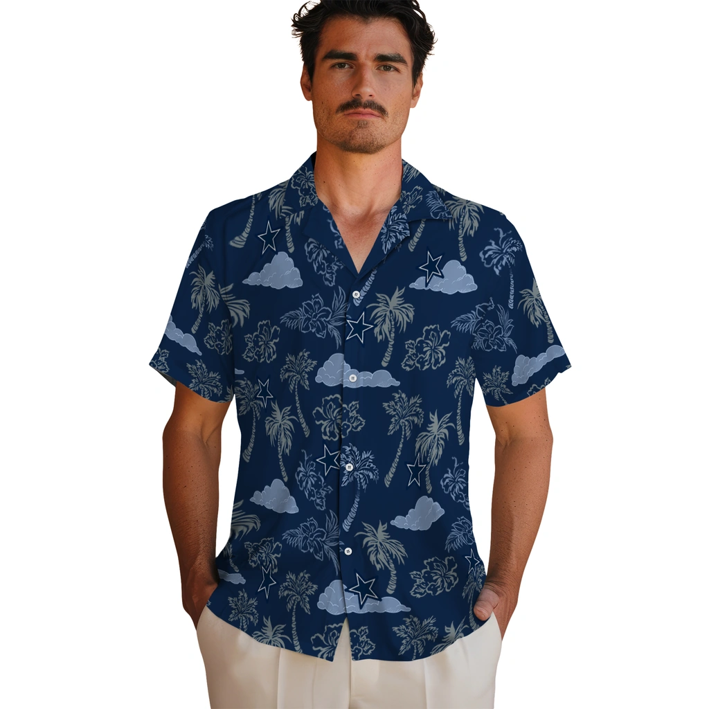 Dallas Cowboys Hawaiian Shirt - Palm And Clouds dallas cowboys palm and clouds blue hawaiian shirts fashion forward