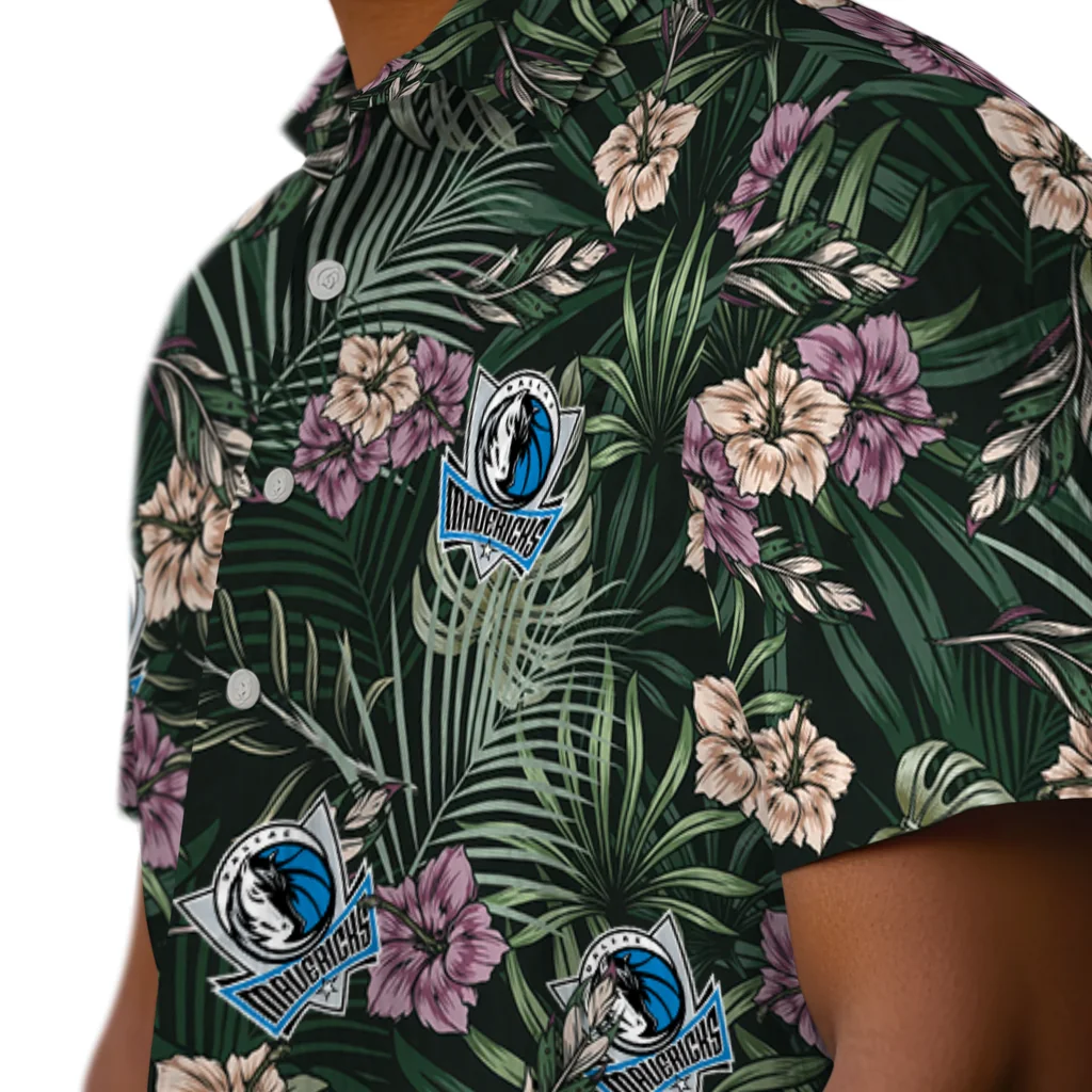 Dallas Mavericks Hawaiian Shirt - Hibiscus Leaves Pattern dallas mavericks hibiscus leaves pattern green hawaiian shirts trendy