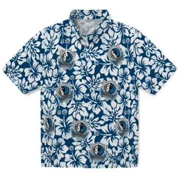 dallas mavericks hibiscus motif blue white hawaiian shirts best selling