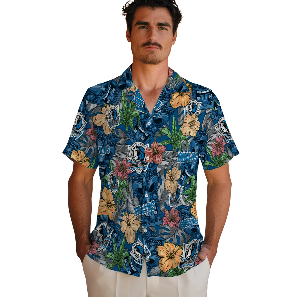 Dallas Mavericks Hawaiian Shirt - Hibiscus Tiki Jungle dallas mavericks tiki jungle blue hawaiian shirts fashion forward