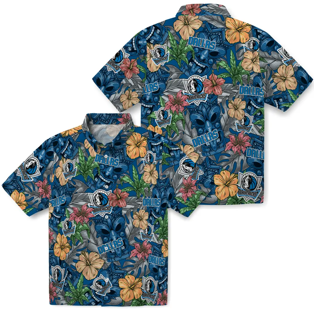 Dallas Mavericks Hawaiian Shirt - Hibiscus Tiki Jungle dallas mavericks tiki jungle blue hawaiian shirts high quality