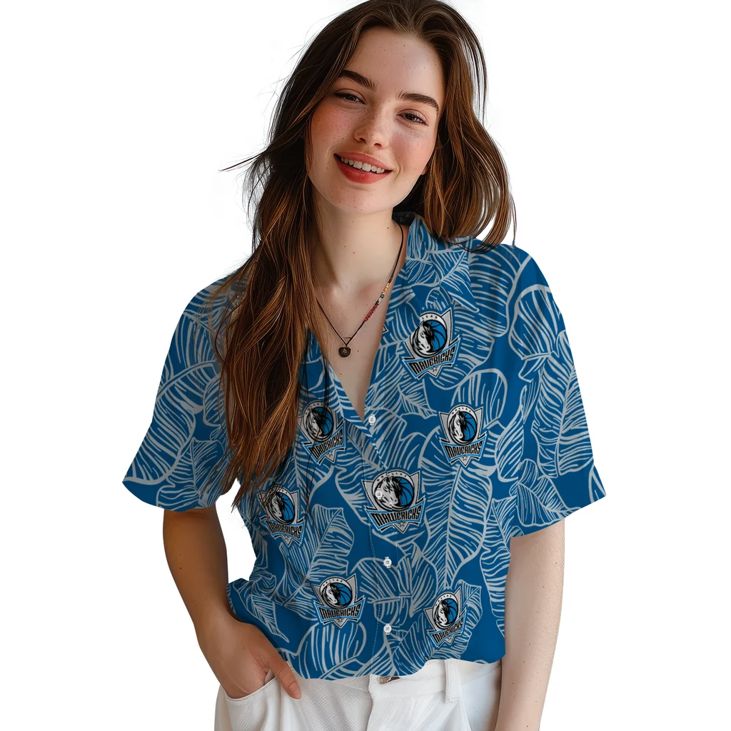 Dallas Mavericks Hawaiian Shirt - Leaf Outline dallas mavericks leaf outline blue hawaiian shirts latest model