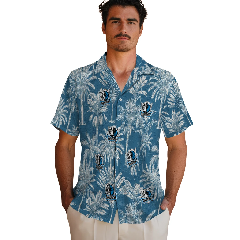 Dallas Mavericks Hawaiian Shirt - Vintage Palm Tree dallas mavericks palm shadows blue hawaiian shirts fashion forward