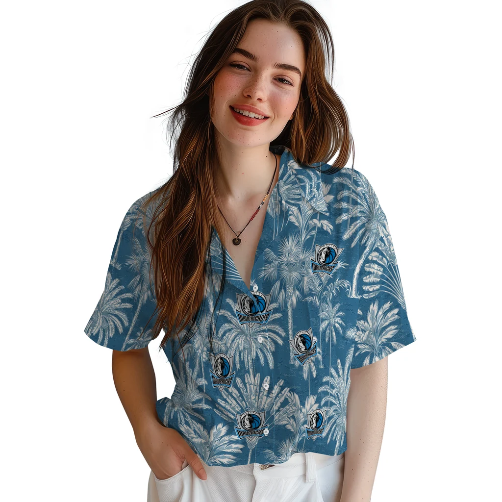 Dallas Mavericks Hawaiian Shirt - Vintage Palm Tree dallas mavericks palm shadows blue hawaiian shirts latest model