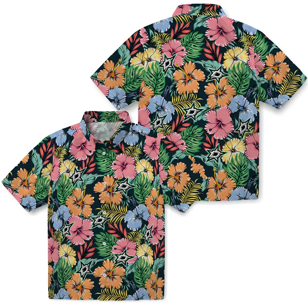 Dallas Stars Hawaiian Shirt - Brilliant Hibiscus Garden dallas stars brilliant hibiscus garden hawaiian shirts high quality
