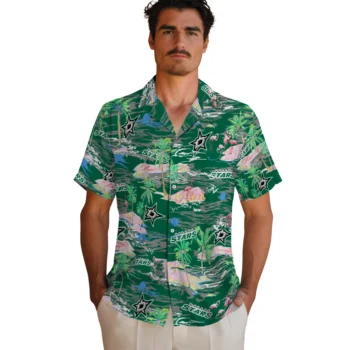 dallas stars flamingo retreat green hawaiian shirts fashion forward