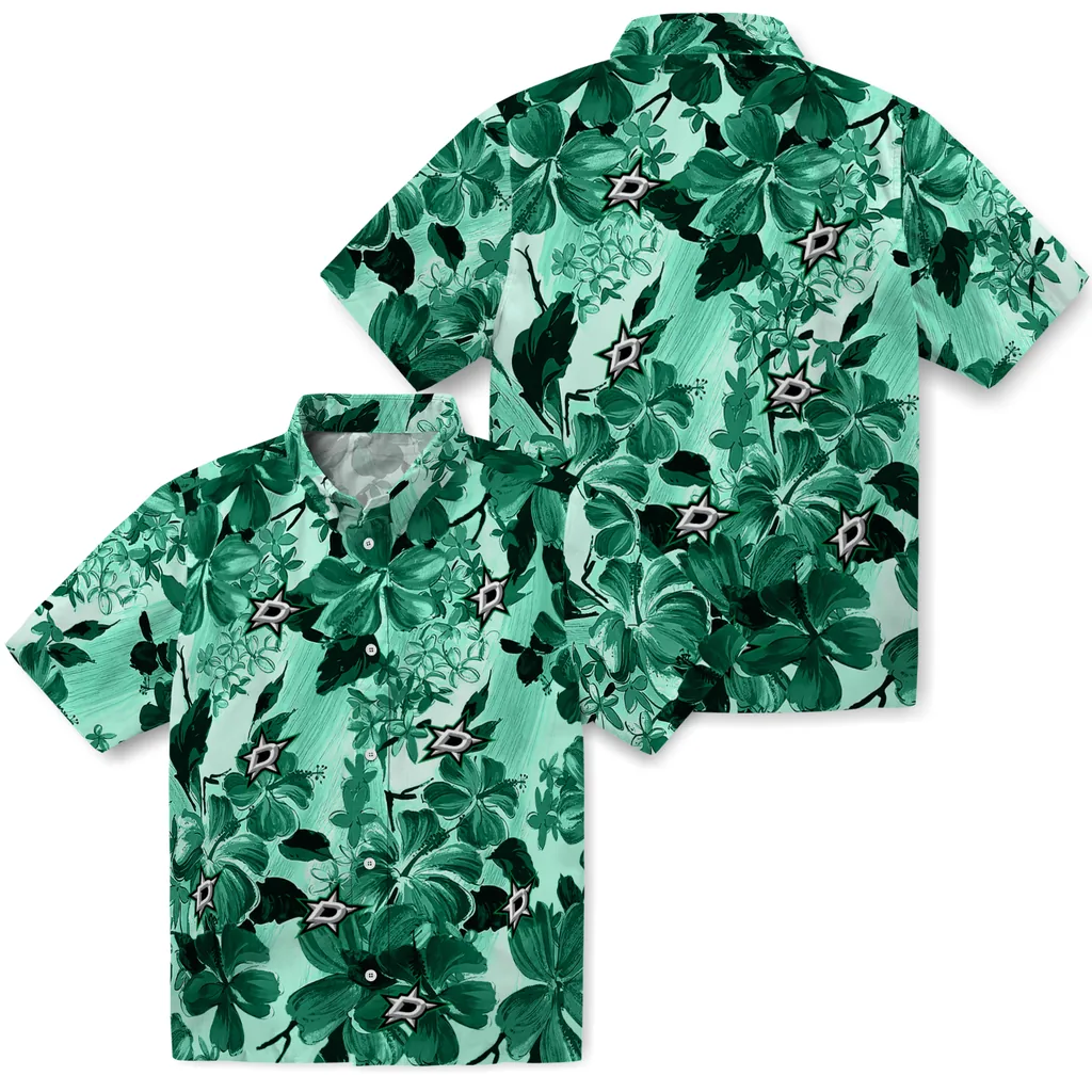 Dallas Stars Hawaiian Shirt - Hibiscus Arrangement dallas stars hibiscus arrangement green hawaiian shirts high quality