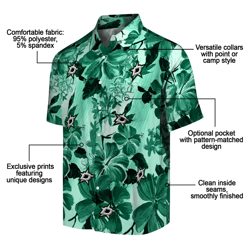 Dallas Stars Hawaiian Shirt - Hibiscus Arrangement dallas stars hibiscus arrangement green hawaiian shirts new arrival