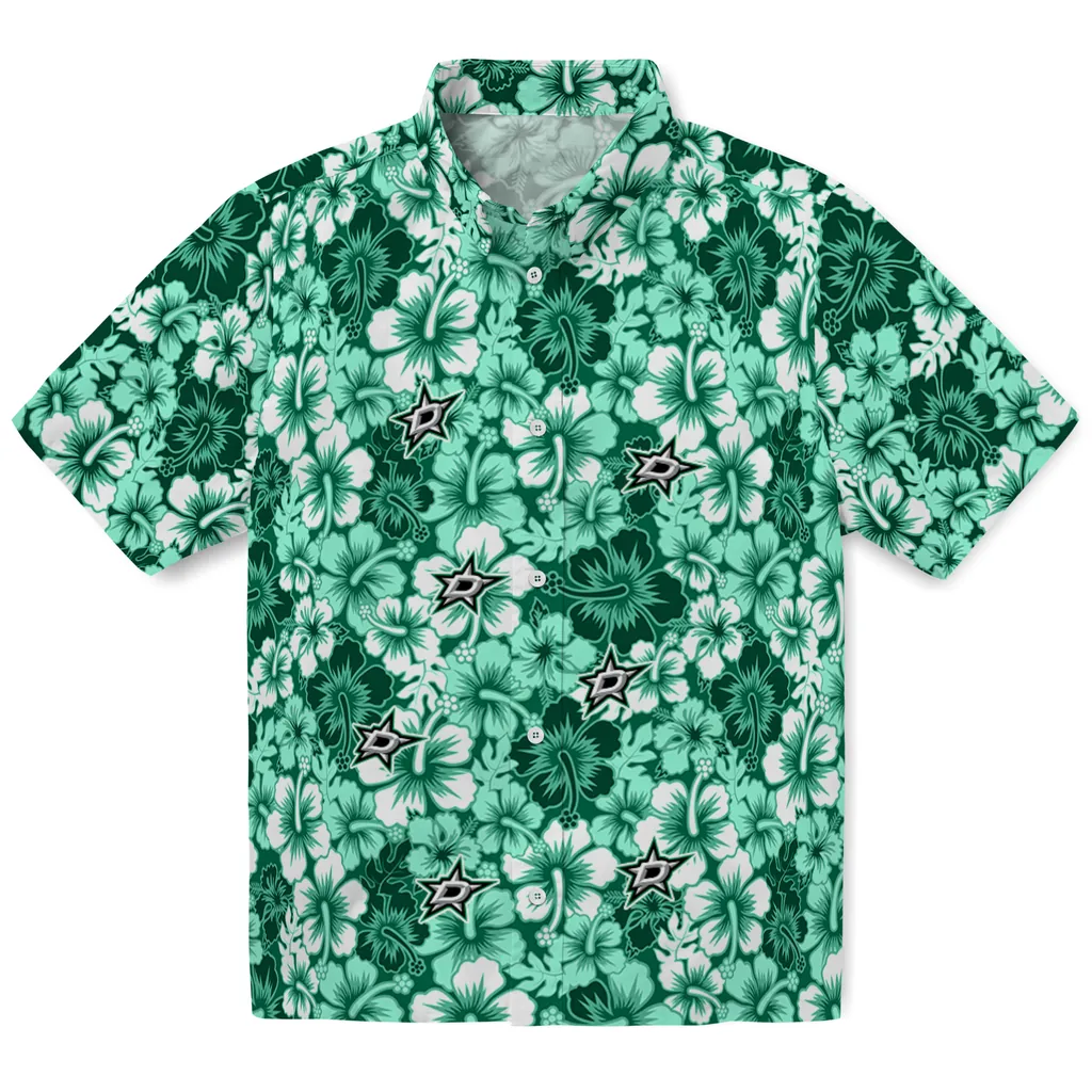 Dallas Stars Hawaiian Shirt - Hibiscus Blooms dallas stars hibiscus blooms green hawaiian shirts best selling
