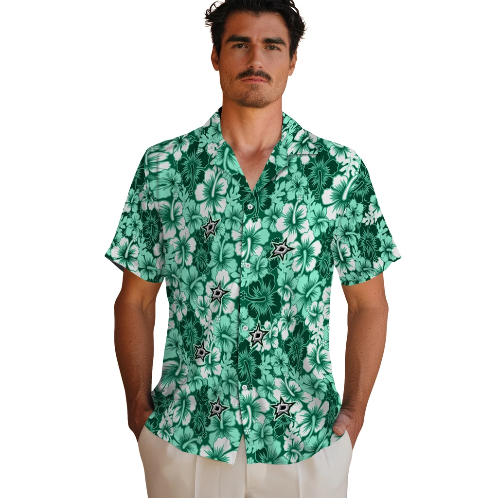 Dallas Stars Hawaiian Shirt - Hibiscus Blooms dallas stars hibiscus blooms green hawaiian shirts fashion forward