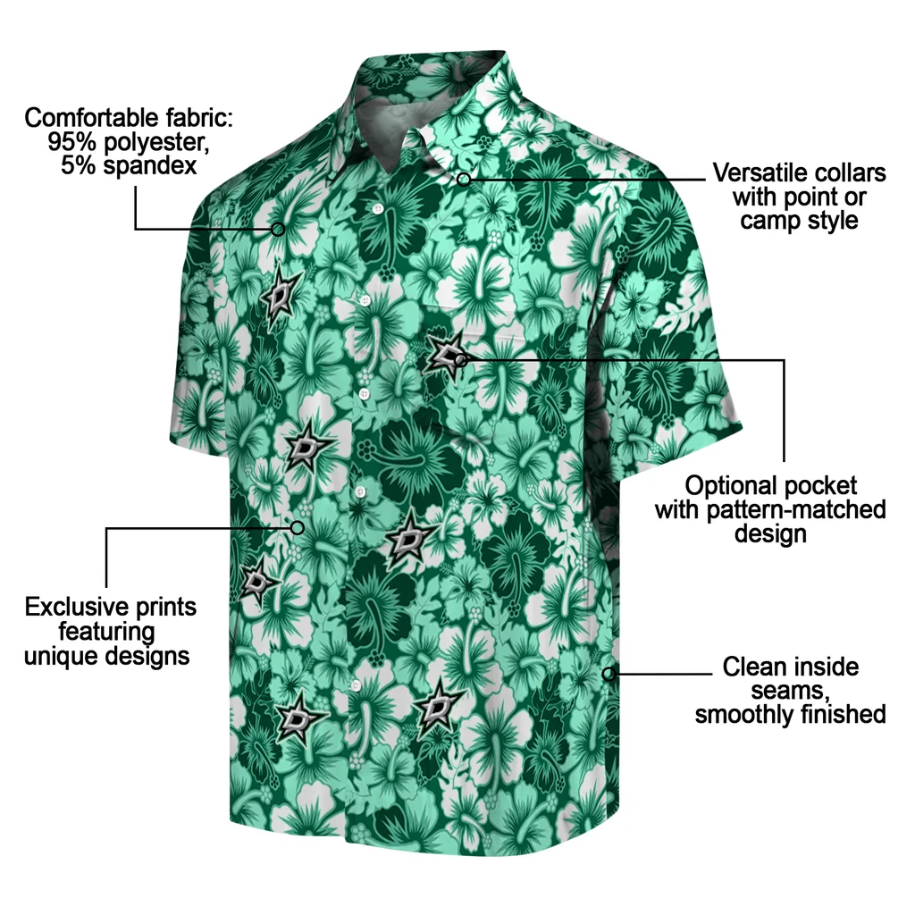 Dallas Stars Hawaiian Shirt - Hibiscus Blooms dallas stars hibiscus blooms green hawaiian shirts new arrival