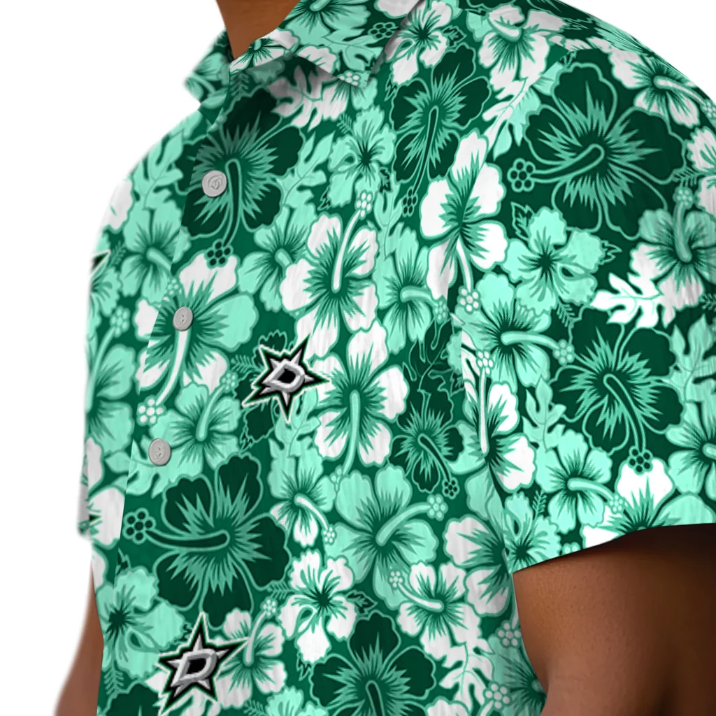 Dallas Stars Hawaiian Shirt - Hibiscus Blooms dallas stars hibiscus blooms green hawaiian shirts trendy