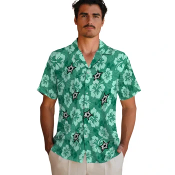 dallas stars hibiscus cluster green hawaiian shirts fashion forward