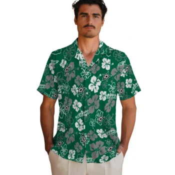 dallas stars hibiscus bloom green hawaiian shirts fashion forward