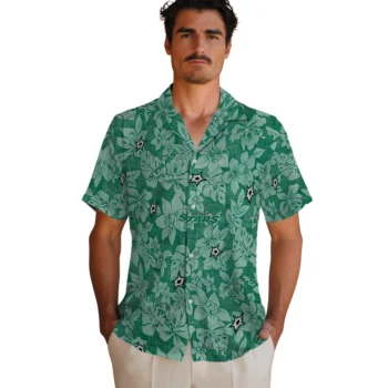 dallas stars hibiscus oasis green hawaiian shirts fashion forward