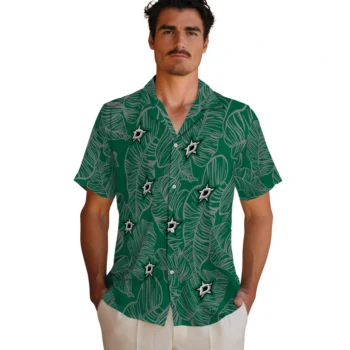 dallas stars leaf outline green hawaiian shirts fashion forward