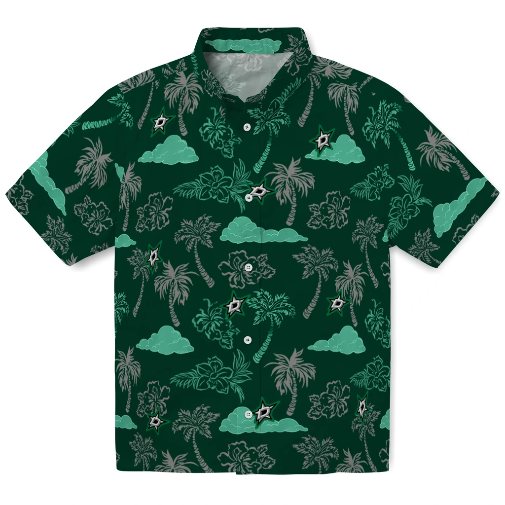 Dallas Stars Hawaiian Shirt - Palm And Clouds dallas stars palm and clouds green hawaiian shirts best selling