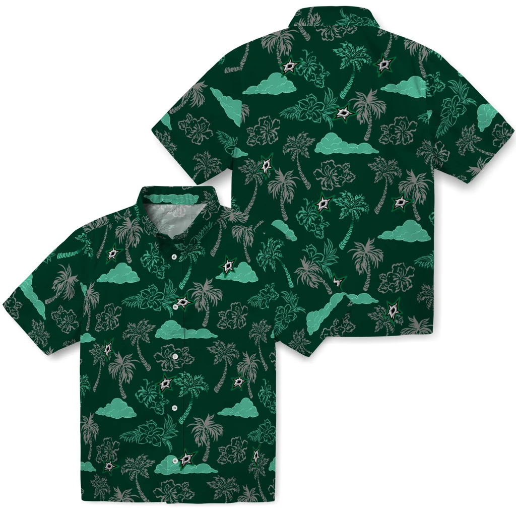Dallas Stars Hawaiian Shirt - Palm And Clouds dallas stars palm and clouds green hawaiian shirts high quality