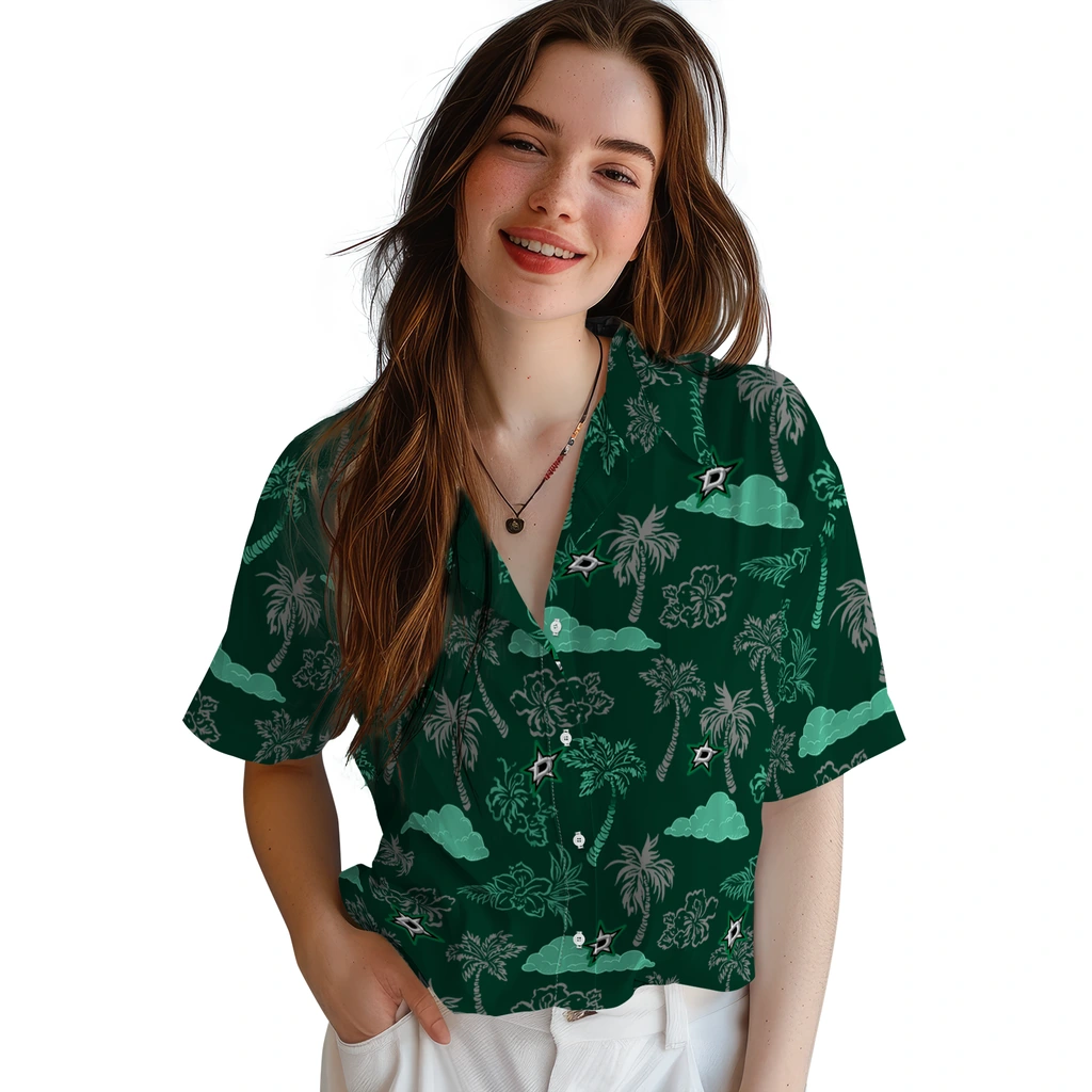 Dallas Stars Hawaiian Shirt - Palm And Clouds dallas stars palm and clouds green hawaiian shirts latest model