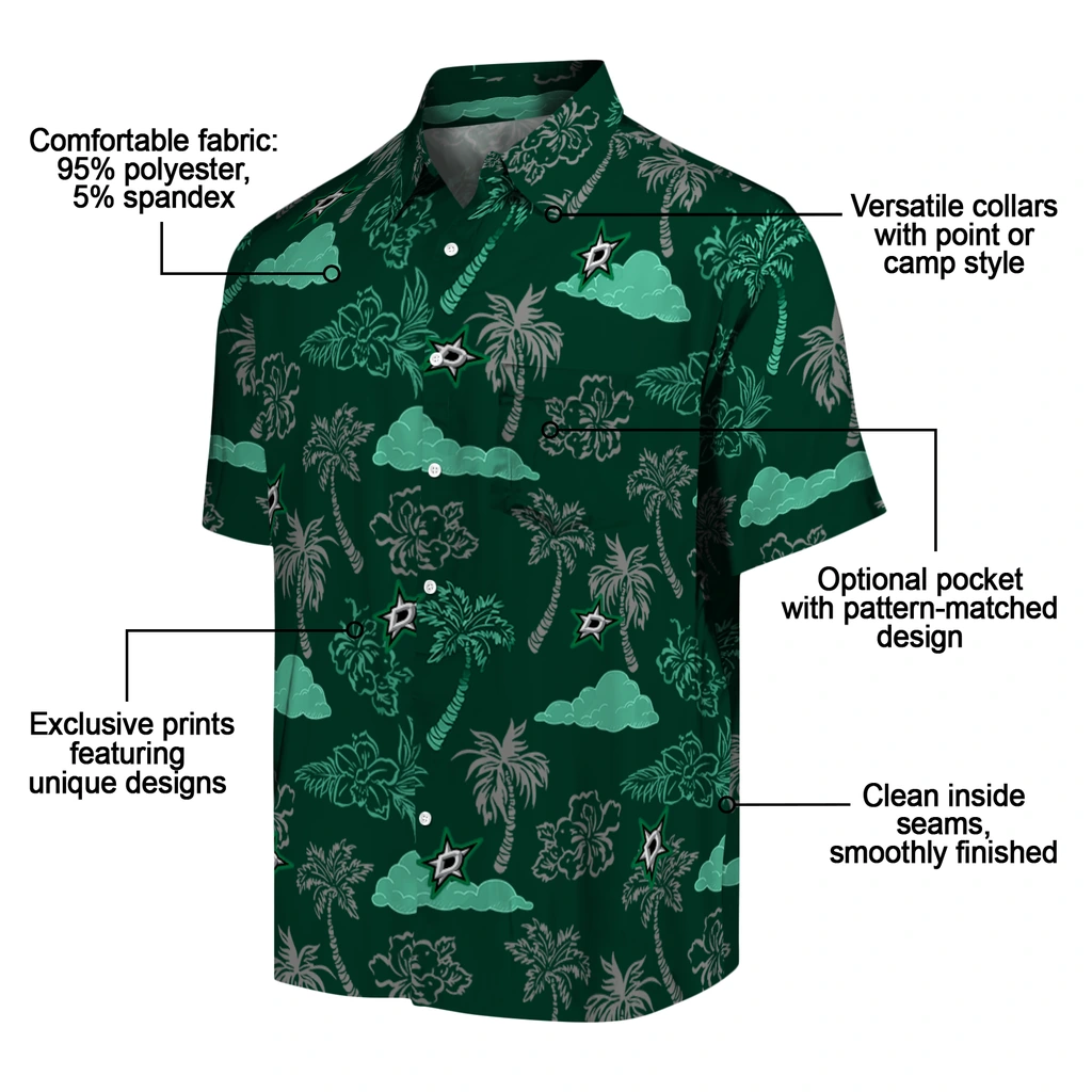 Dallas Stars Hawaiian Shirt - Palm And Clouds dallas stars palm and clouds green hawaiian shirts new arrival
