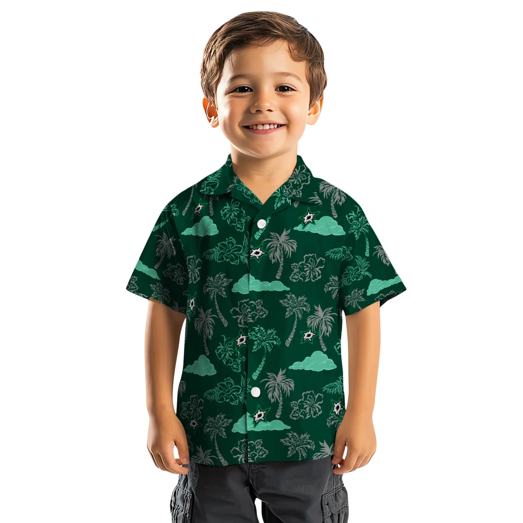 Dallas Stars Hawaiian Shirt - Palm And Clouds dallas stars palm and clouds green hawaiian shirts top rated