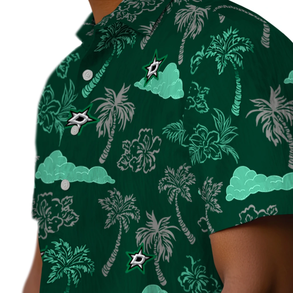 Dallas Stars Hawaiian Shirt - Palm And Clouds dallas stars palm and clouds green hawaiian shirts trendy