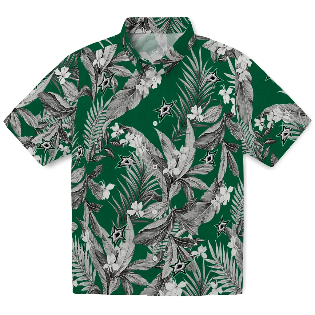 Dallas Stars Hawaiian Shirt - Palm Leaves dallas stars palm leaves green hawaiian shirts best selling