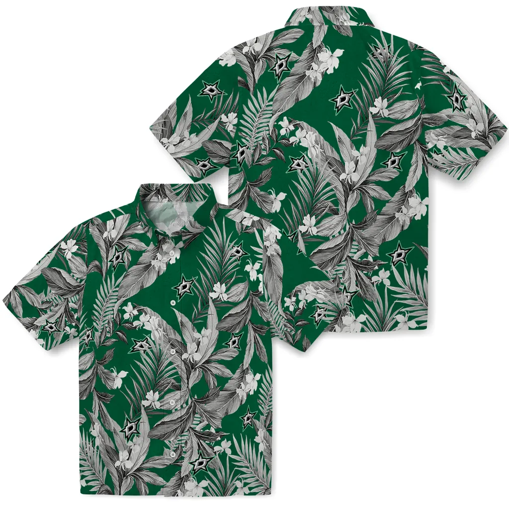 Dallas Stars Hawaiian Shirt - Palm Leaves dallas stars palm leaves green hawaiian shirts high quality