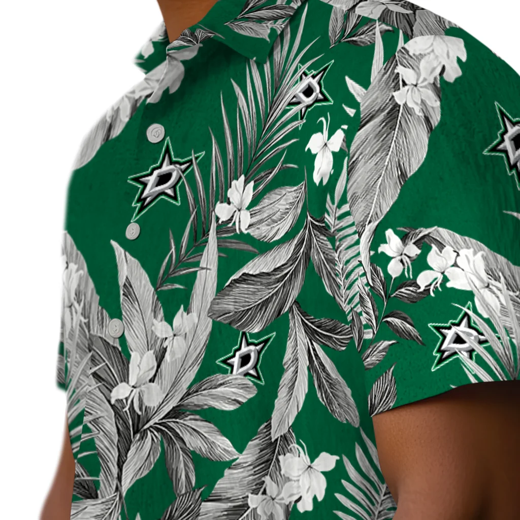 Dallas Stars Hawaiian Shirt - Palm Leaves dallas stars palm leaves green hawaiian shirts trendy