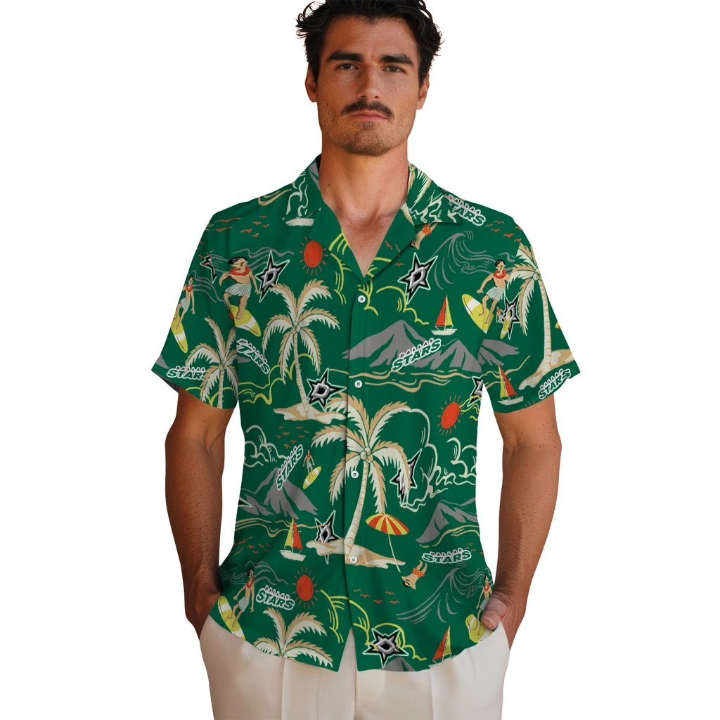 Dallas Stars Hawaiian Shirt - Palm Tree Island dallas stars palm tree island green hawaiian shirts fashion forward