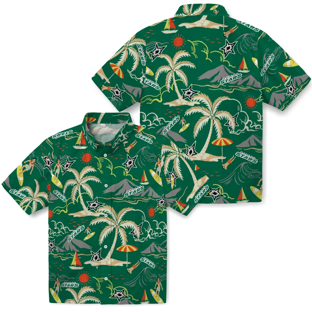 Dallas Stars Hawaiian Shirt - Palm Tree Island dallas stars palm tree island green hawaiian shirts high quality