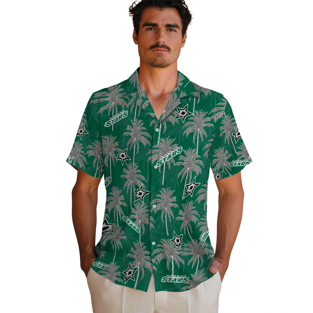 Dallas Stars Hawaiian Shirt - Palm Tree Motif dallas stars palm grove green hawaiian shirts fashion forward