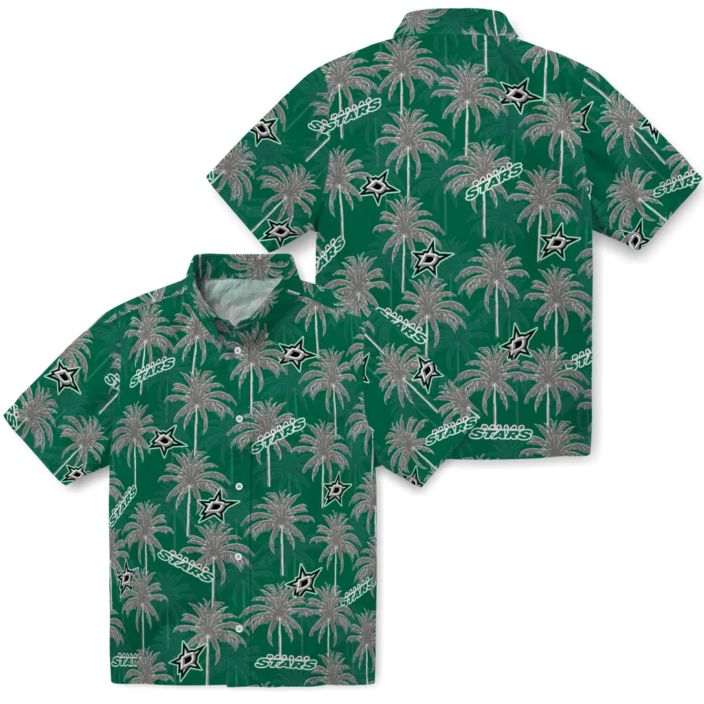 Dallas Stars Hawaiian Shirt - Palm Tree Motif dallas stars palm grove green hawaiian shirts high quality