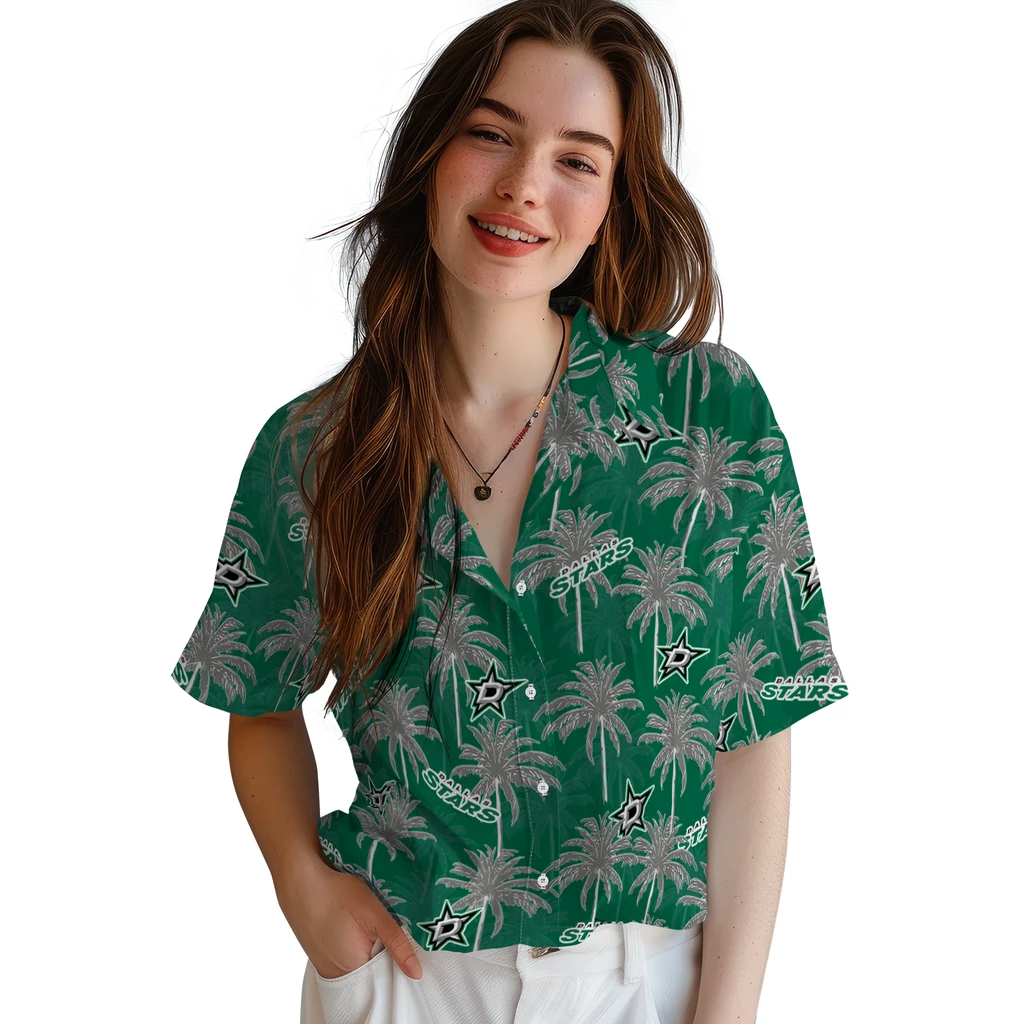 Dallas Stars Hawaiian Shirt - Palm Tree Motif dallas stars palm grove green hawaiian shirts latest model