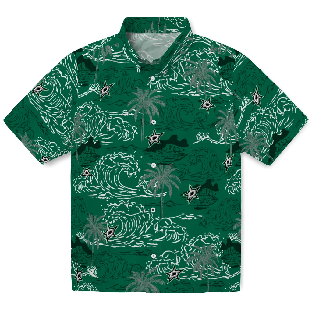 Dallas Stars Hawaiian Shirt - Wave Palm dallas stars wave palm green hawaiian shirts best selling