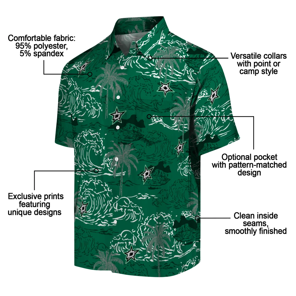 Dallas Stars Hawaiian Shirt - Wave Palm dallas stars wave palm green hawaiian shirts new arrival