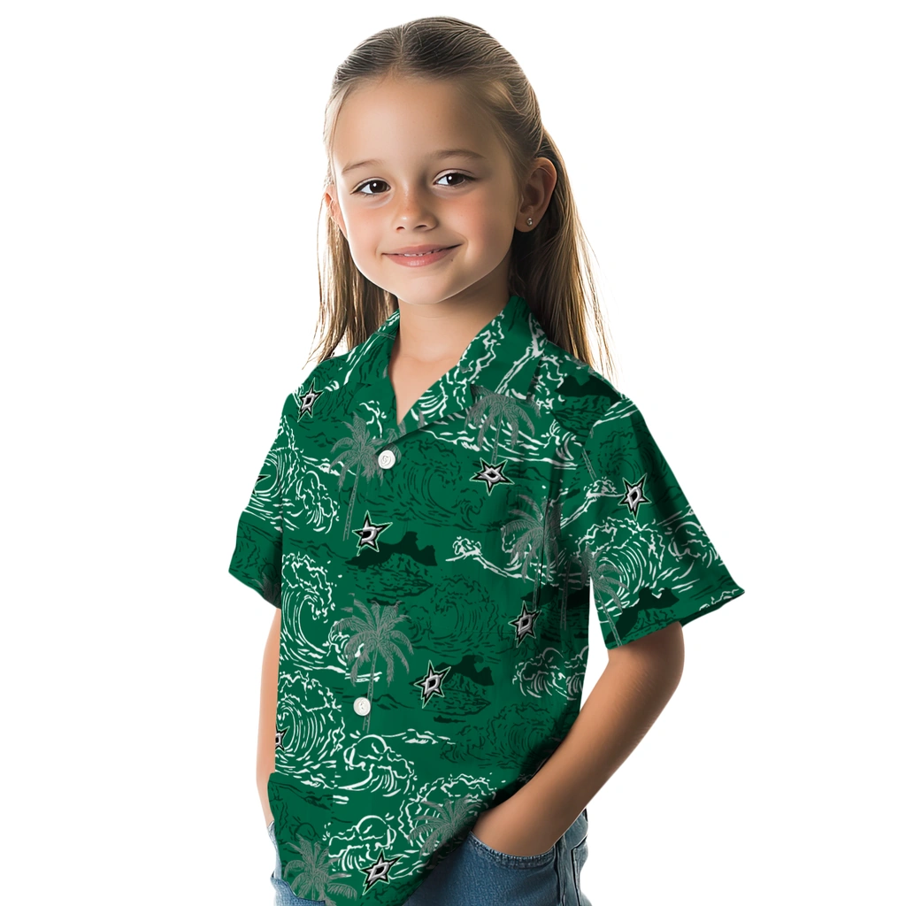 Dallas Stars Hawaiian Shirt - Wave Palm dallas stars wave palm green hawaiian shirts premium grade