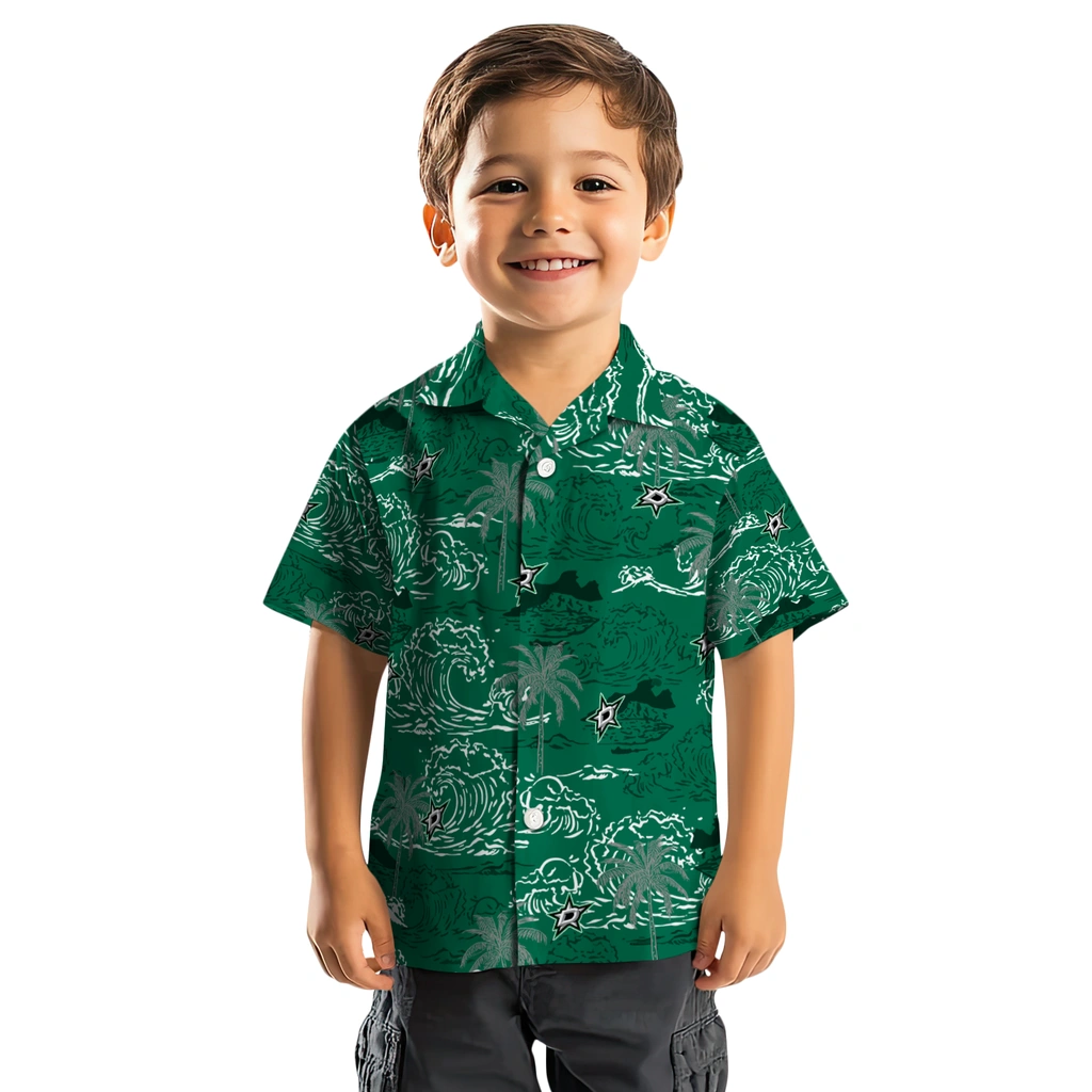 Dallas Stars Hawaiian Shirt - Wave Palm dallas stars wave palm green hawaiian shirts top rated