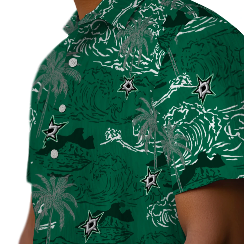 Dallas Stars Hawaiian Shirt - Wave Palm dallas stars wave palm green hawaiian shirts trendy