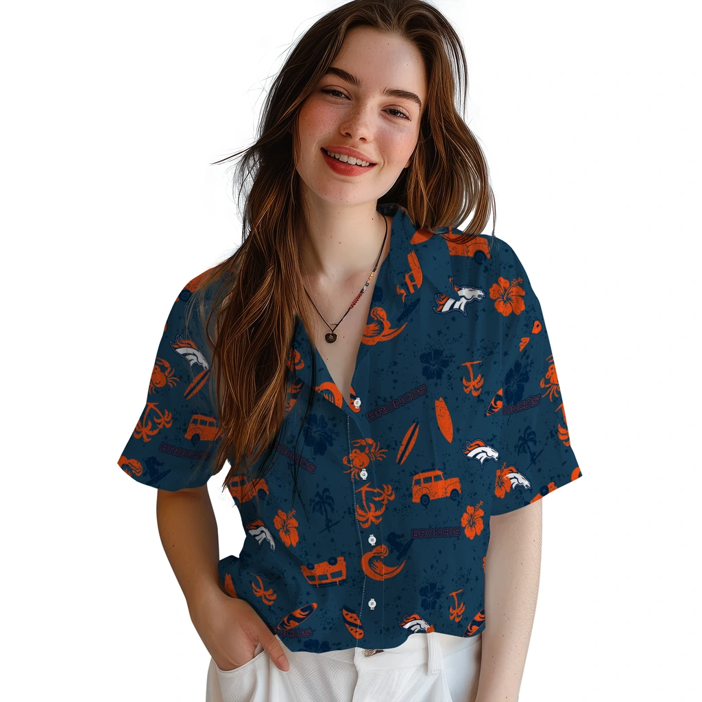 Denver Broncos Hawaiian Shirt - Beach Vibe denver broncos beach vibe navy hawaiian shirts latest model
