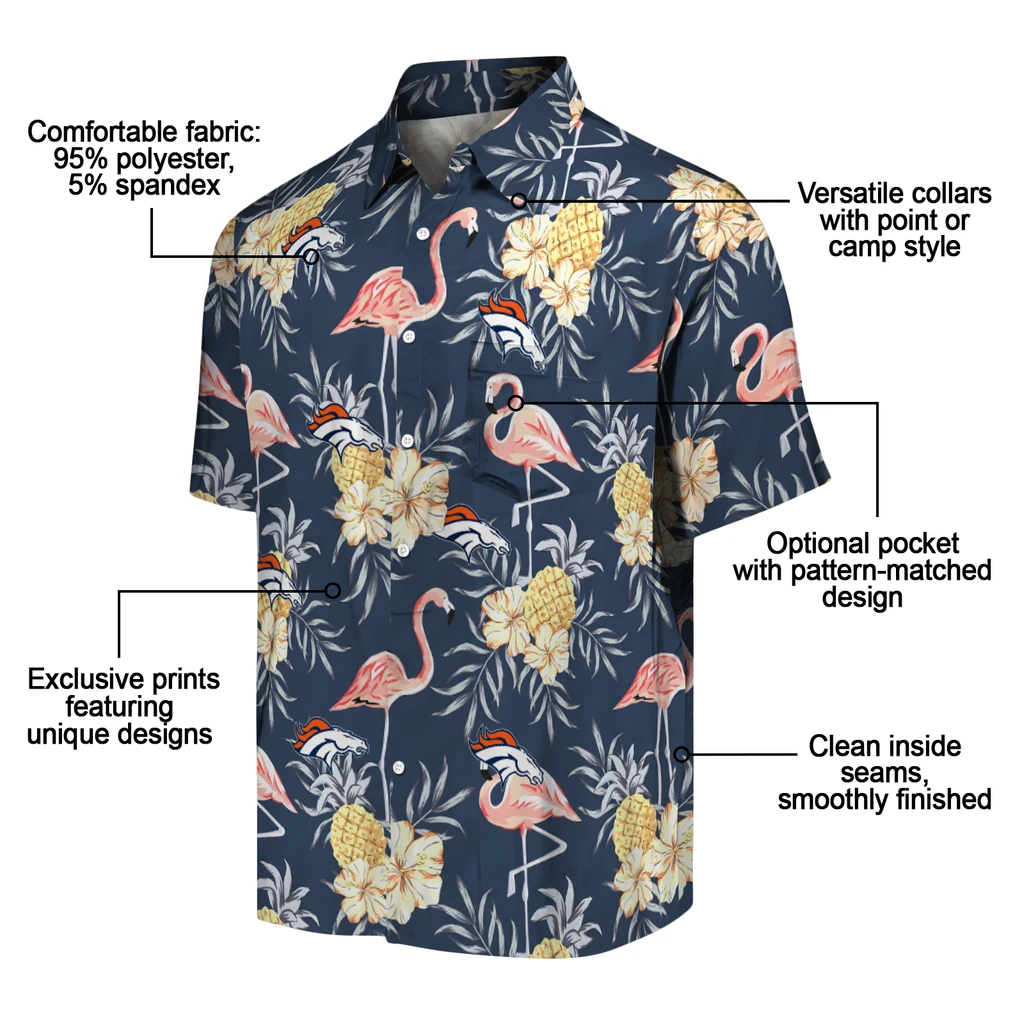 Denver Broncos Hawaiian Shirt - Flamingo Hibiscus denver broncos flamingo hibiscus navy hawaiian shirts new arrival