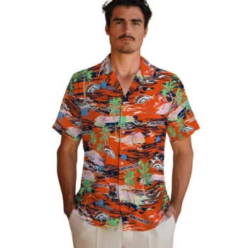 denver broncos flamingo retreat orange hawaiian shirts fashion forward